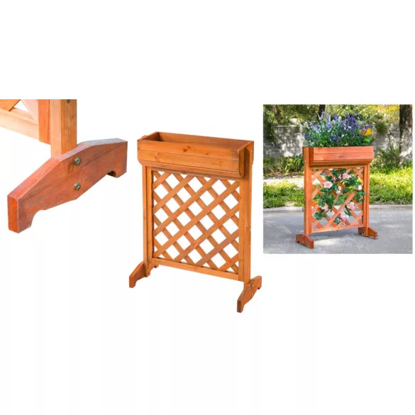 Wooden Flower Box with Trellis