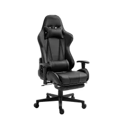 Gamer chair with footrest, black