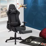 Gamer chair with footrest, black