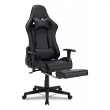 Gamer chair with footrest, black