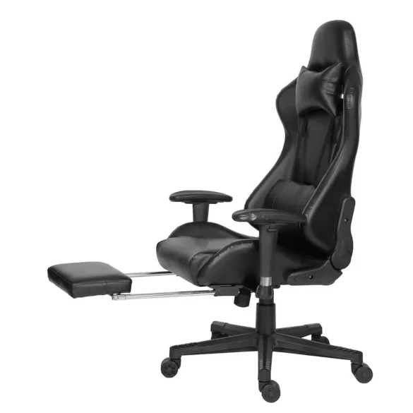 Gamer chair with footrest, black