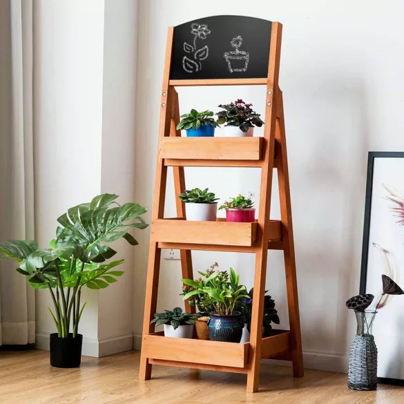 3-tier wooden storage with chalkboard