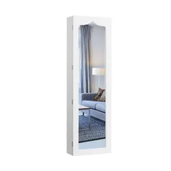 Wall-mounted mirrored jewelry organizer with lighting
