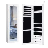 Wall-mounted mirrored jewelry organizer with lighting