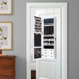 Wall-mounted mirrored jewelry organizer with lighting