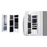 Wall-mounted mirrored jewelry organizer with lighting