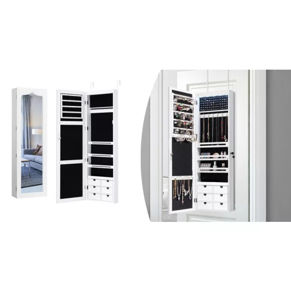 Wall-mounted mirrored jewelry organizer with lighting