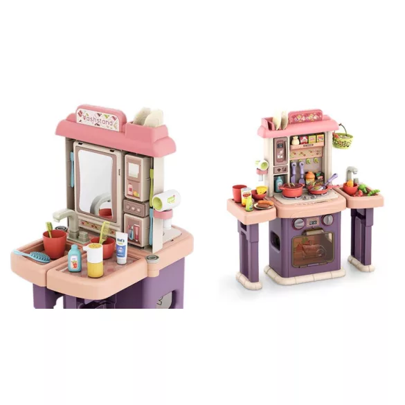 2-in-1 Play Kitchen and Bathroom, 43 Pieces