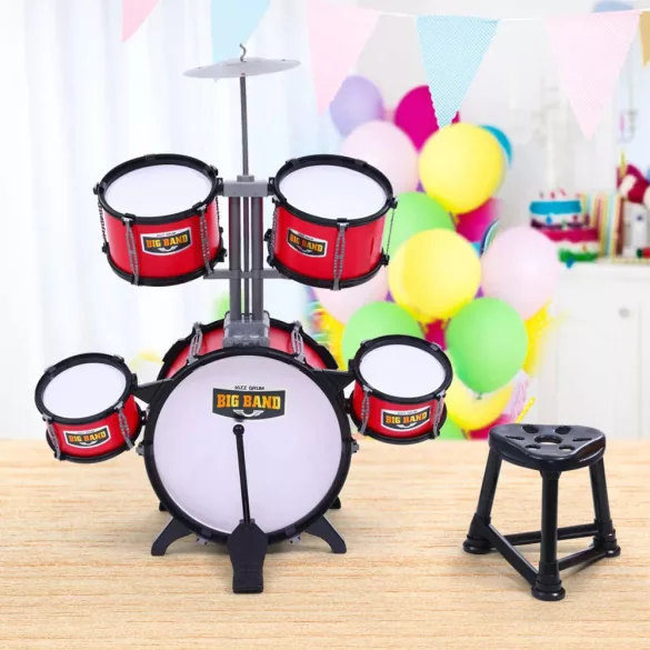 Toy Drum Set with Chair, Burgundy