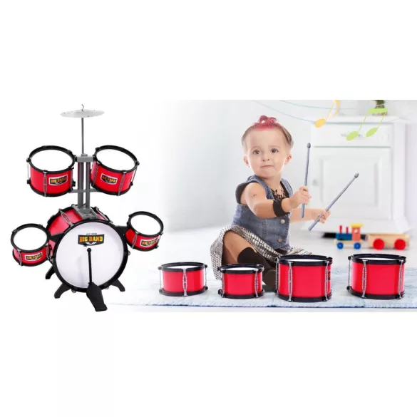 Toy Drum Set with Chair, Burgundy