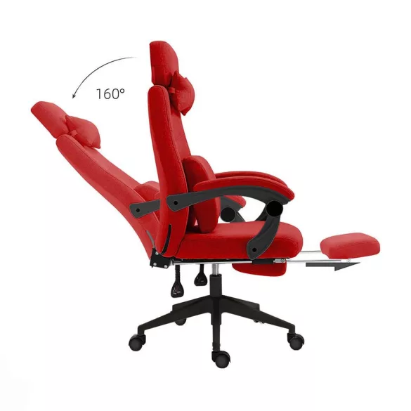 Headrest and footrest office swivel chair in red