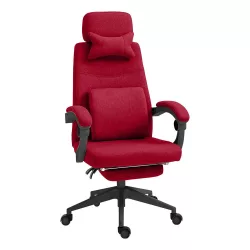 Headrest and footrest office swivel chair in burgundy