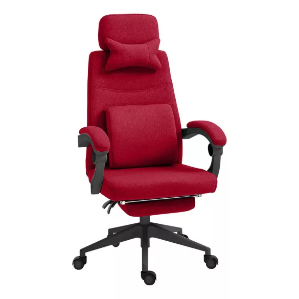 Headrest and footrest office swivel chair in burgundy