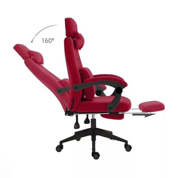 Headrest and footrest office swivel chair in burgundy