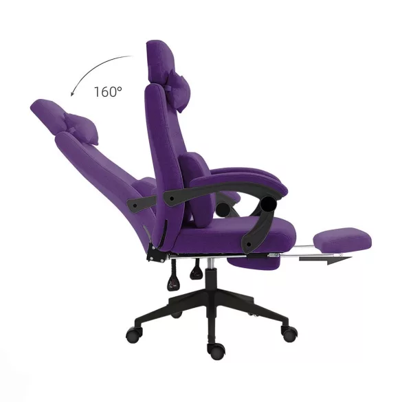 Headrest and footrest office swivel chair in purple