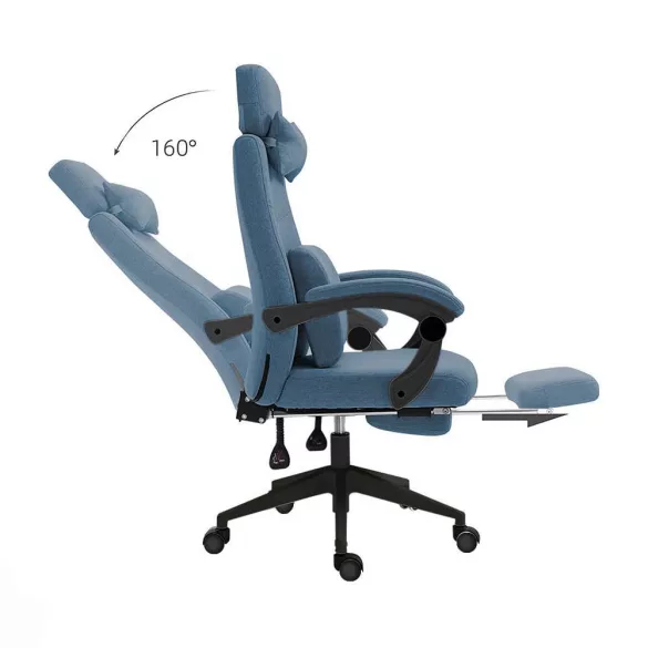 Headrest and footrest office swivel chair, light blue