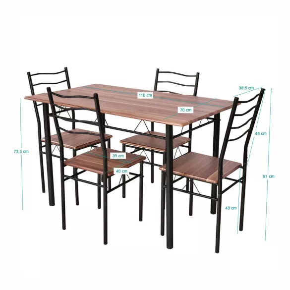 Metal Frame Dining Table with 4 Chairs