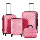 Travel Suitcase Set with Cosmetic Bag, Available in Multiple Colors - Peach