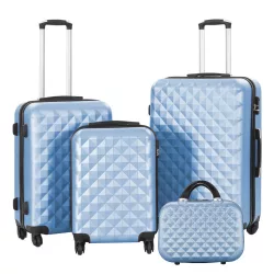   Travel Suitcase Set with Cosmetic Bag, Available in Multiple Colors - Steel Blue
