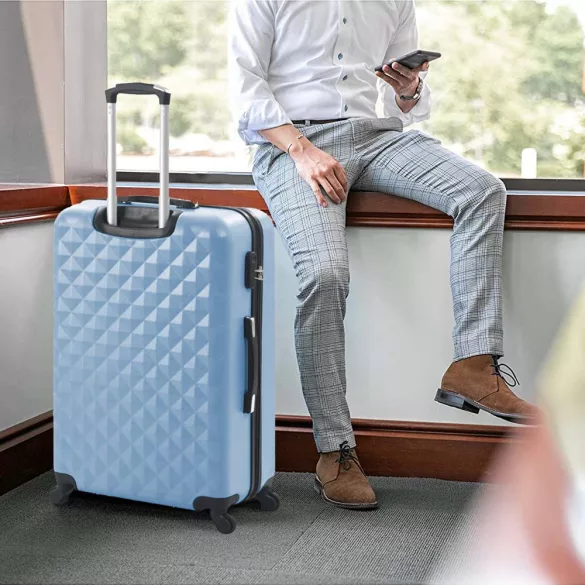 Travel Suitcase Set with Cosmetic Bag, Available in Multiple Colors - Steel Blue