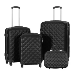   Travel Suitcase Set with Cosmetic Bag, Multiple Colors - Black