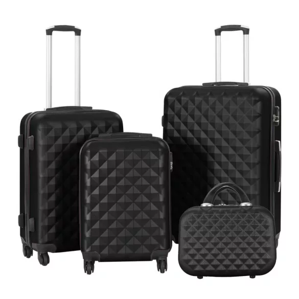 Travel Suitcase Set with Cosmetic Bag, Multiple Colors - Black