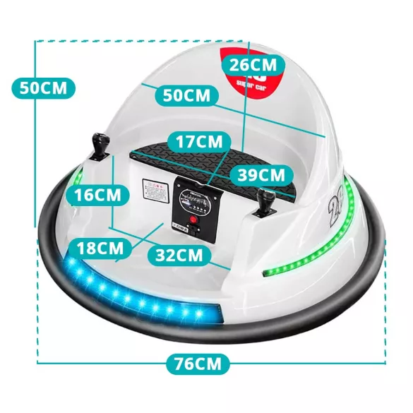 Electric Kids Bumper Car 6V, Battery + Remote Control, White