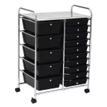 Rolling Storage Cart with 15 Drawers, Multiple Colors - Black