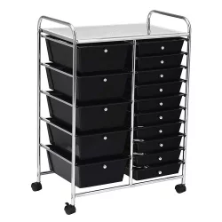   Rolling Storage Cart with 15 Drawers, Multiple Colors - Black