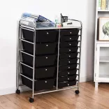 Rolling Storage Cart with 15 Drawers, Multiple Colors - Black