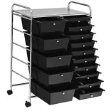 Rolling Storage Cart with 15 Drawers, Multiple Colors - Black