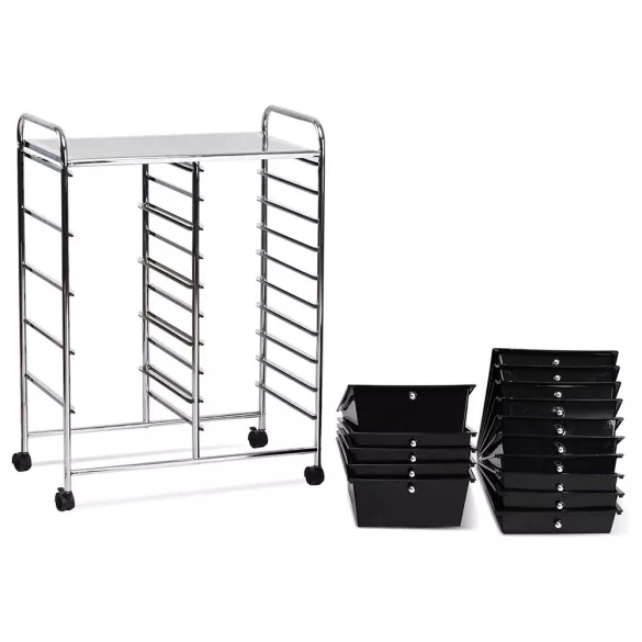 Rolling Storage Cart with 15 Drawers, Multiple Colors - Black