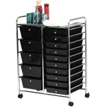 Rolling Storage Cart with 15 Drawers, Multiple Colors - Black
