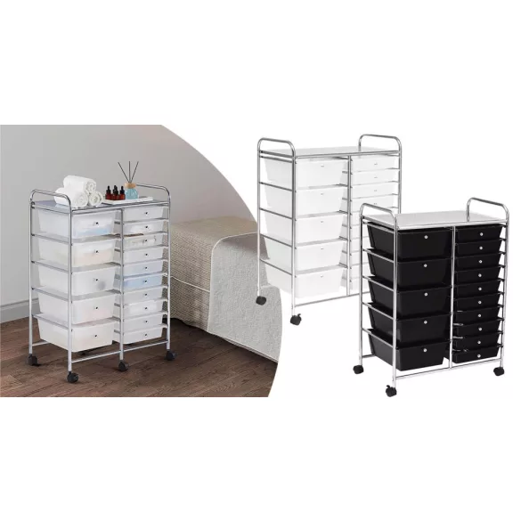 Rolling Storage Cart with 15 Drawers, Multiple Colors - Black