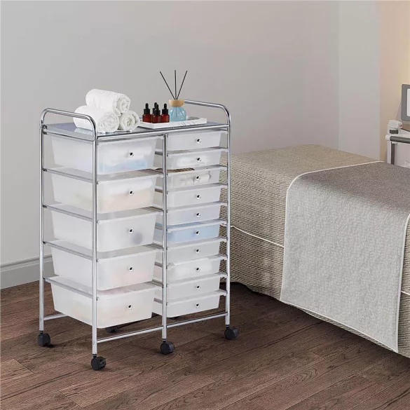 Rolling Storage Cart with 15 Drawers, Multiple Colors - White