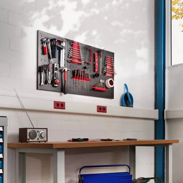 Metal Wall Tool Holder Panel with Hooks and Storage