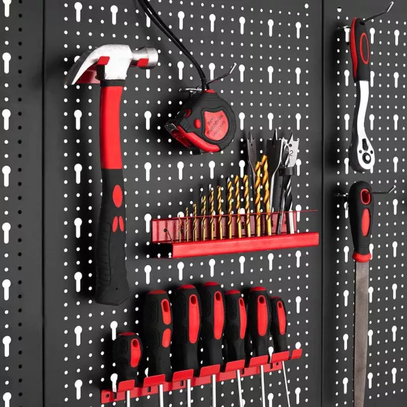 Metal Wall Tool Holder Panel with Hooks and Storage