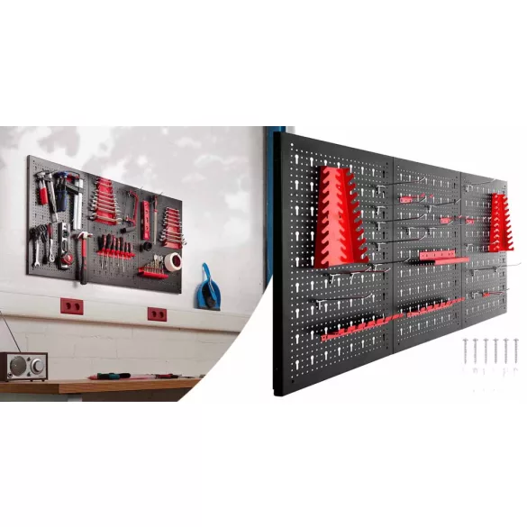 Metal Wall Tool Holder Panel with Hooks and Storage