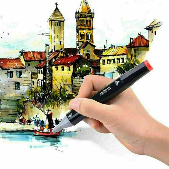 168-piece dual-tip marker set in a gift handbag