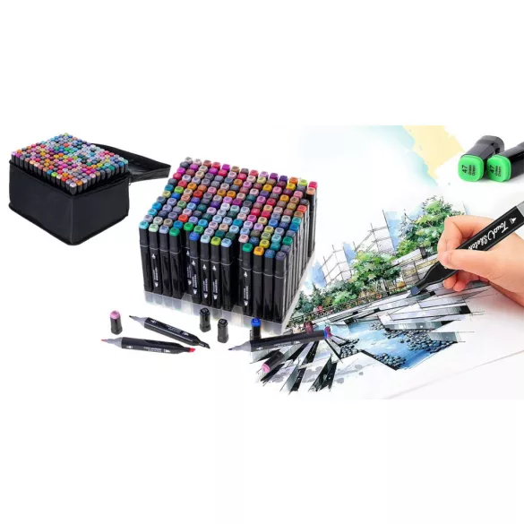 168-piece dual-tip marker set in a gift handbag