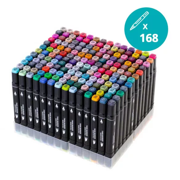 168-piece dual-tip marker set in a gift handbag
