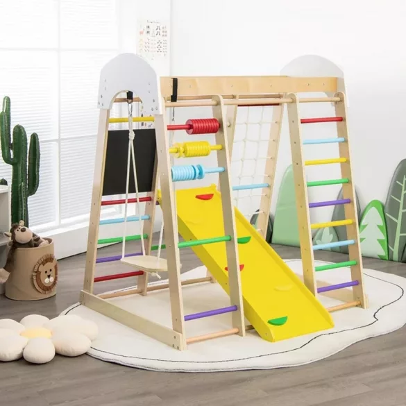 Wooden Climbing Frame with Slide and Chalkboard