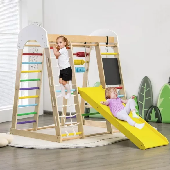 Wooden Climbing Frame with Slide and Chalkboard