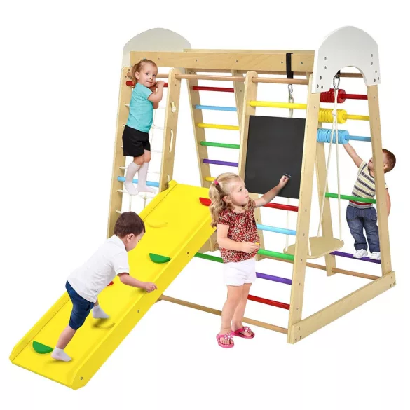 Wooden Climbing Frame with Slide and Chalkboard