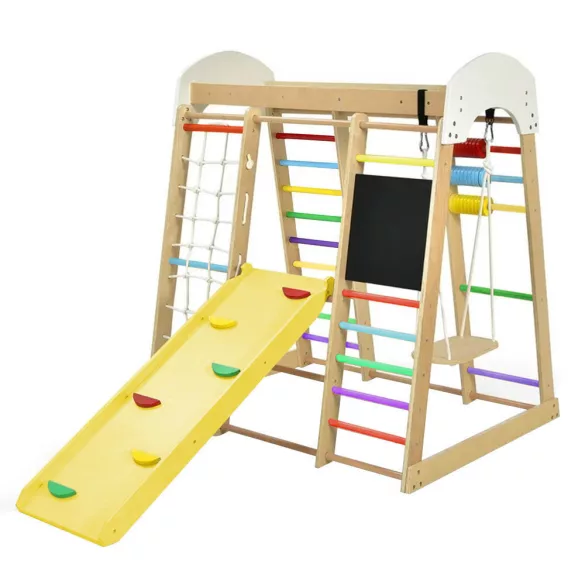 Wooden Climbing Frame with Slide and Chalkboard