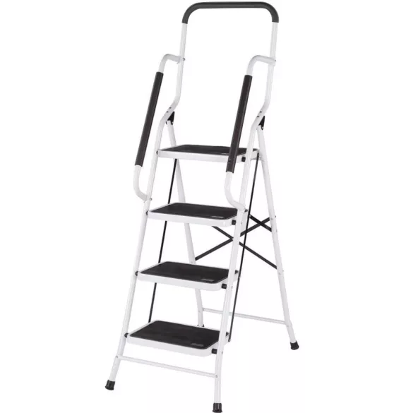 4-step metal ladder with removable handrail