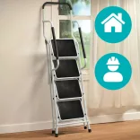 4-step metal ladder with removable handrail