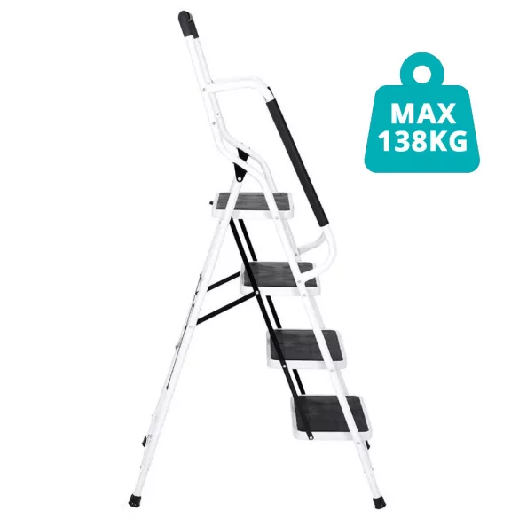 4-step metal ladder with removable handrail