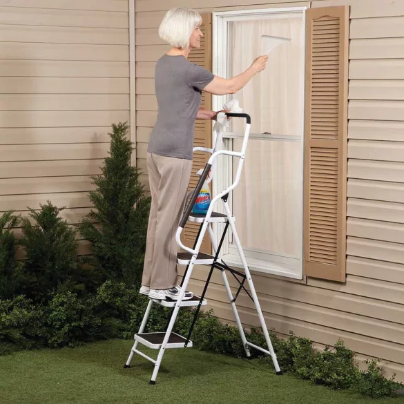 4-step metal ladder with removable handrail
