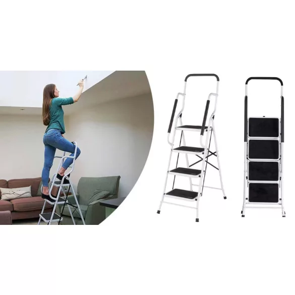 4-step metal ladder with removable handrail